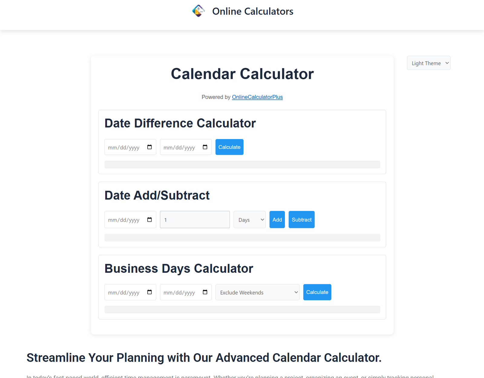 Calendar Calculator Online Calculators Calendar Calculator Online Calculators
