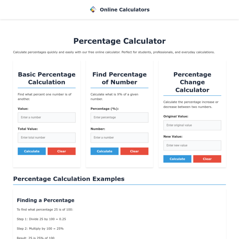 Percentage Calculator _ Fast, Easy and Free Online Calculator